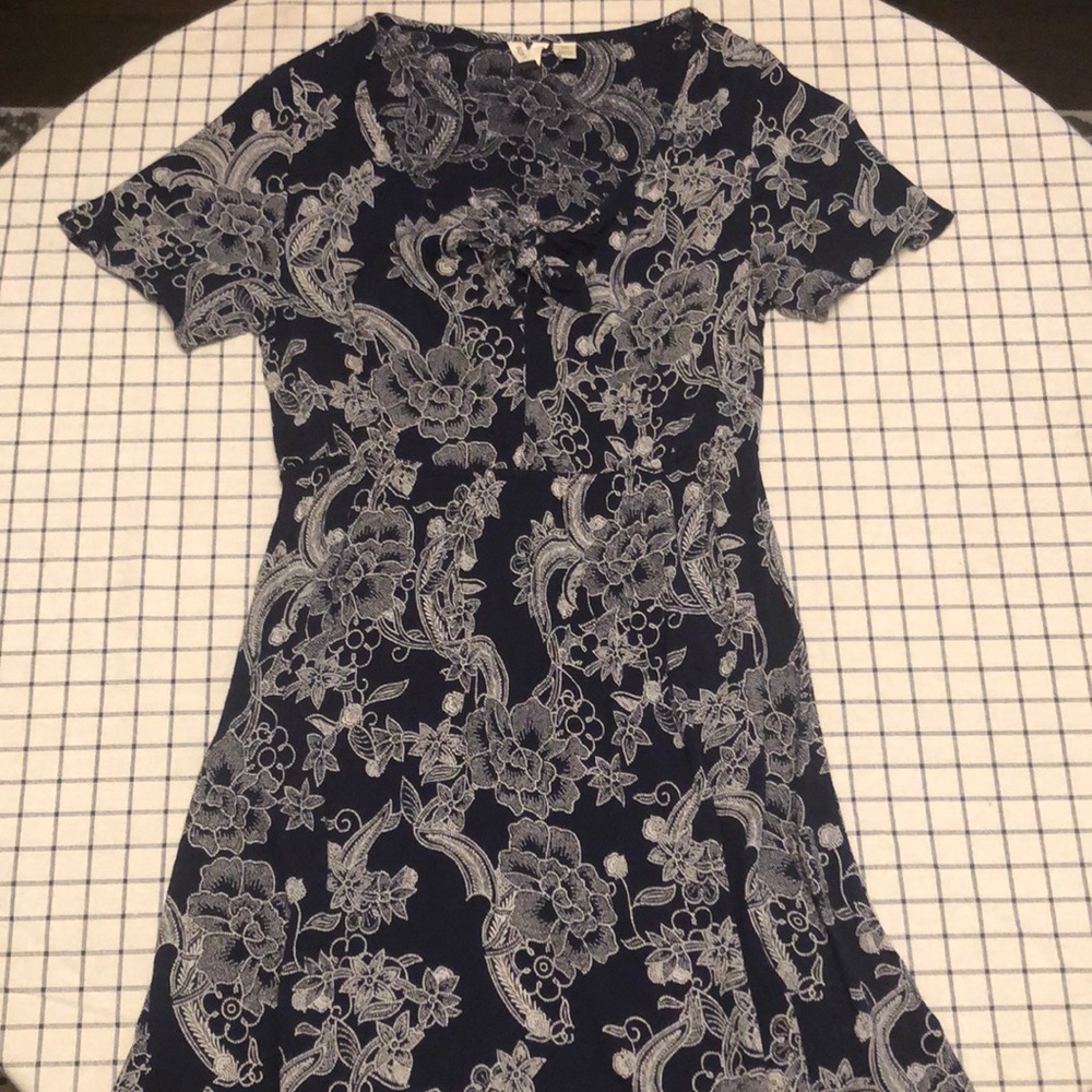 Roxy Blue Floral Front Tie Mini Dress